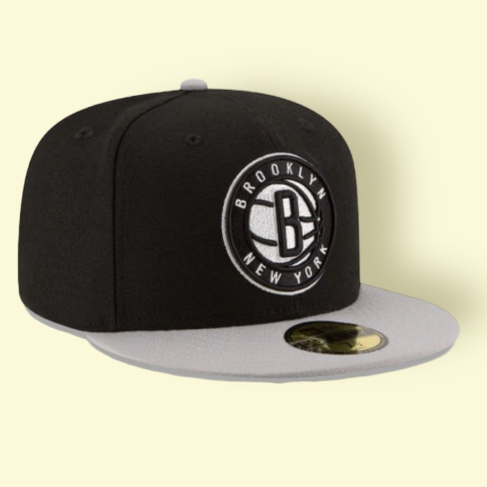 Mens Brooklyn Nets Hat Baseball Cap Black 7 1/4 Fitted 59Fifty NBA New Era 2Tone